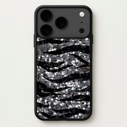 Silver Sequin Tiger Pattern Phone Case for iPhone 17 Pro Max