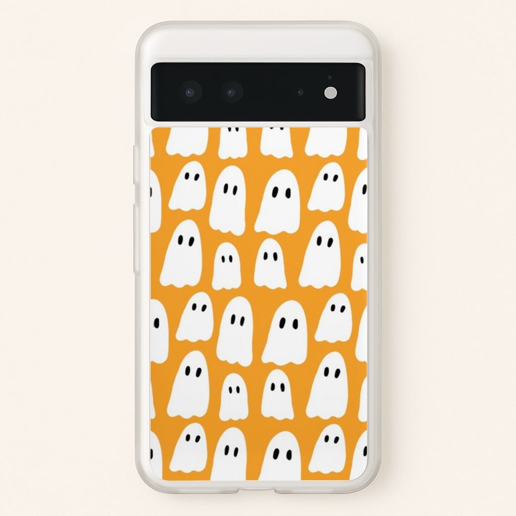 Orange Ghost Halloween Pattern  -  Phone Case for Google Pixel 6