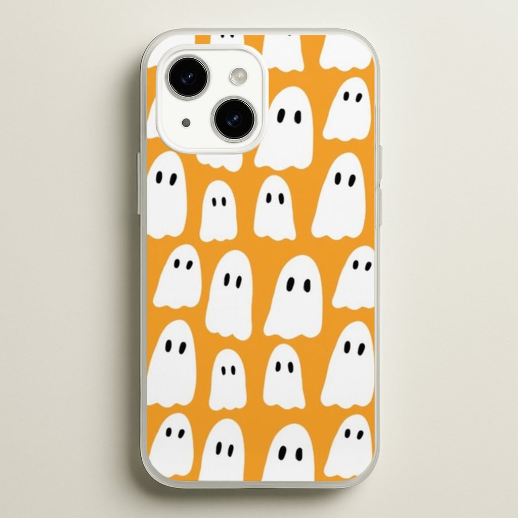 Orange Ghost Halloween Pattern  -  Phone Case for iPhone 15 Plus