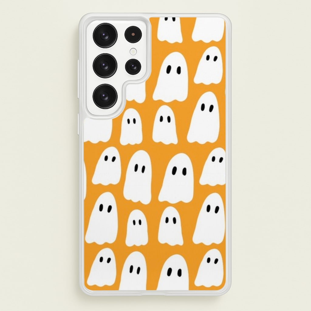 Orange Ghost Halloween Pattern  -  Phone Case for Galaxy S22 Ultra