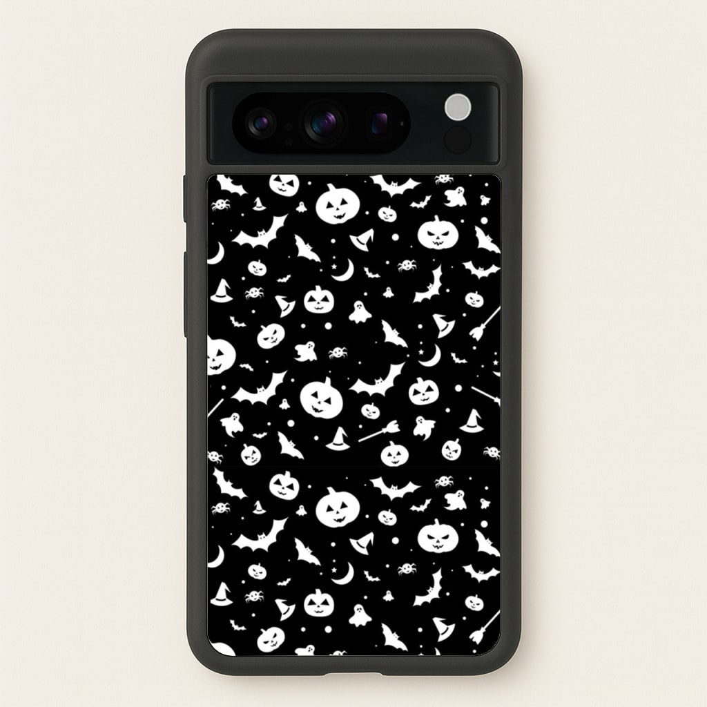 Black and White Halloween Pattern  -  Phone Case for Google Pixel 8 Pro