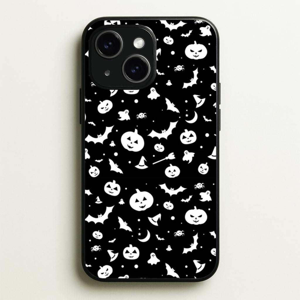 Black and White Halloween Pattern  -  Phone Case for iPhone 15
