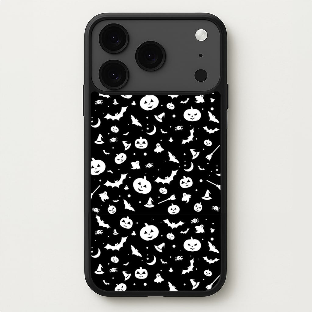 Black and White Halloween Pattern Phone Case for iPhone 17 Pro