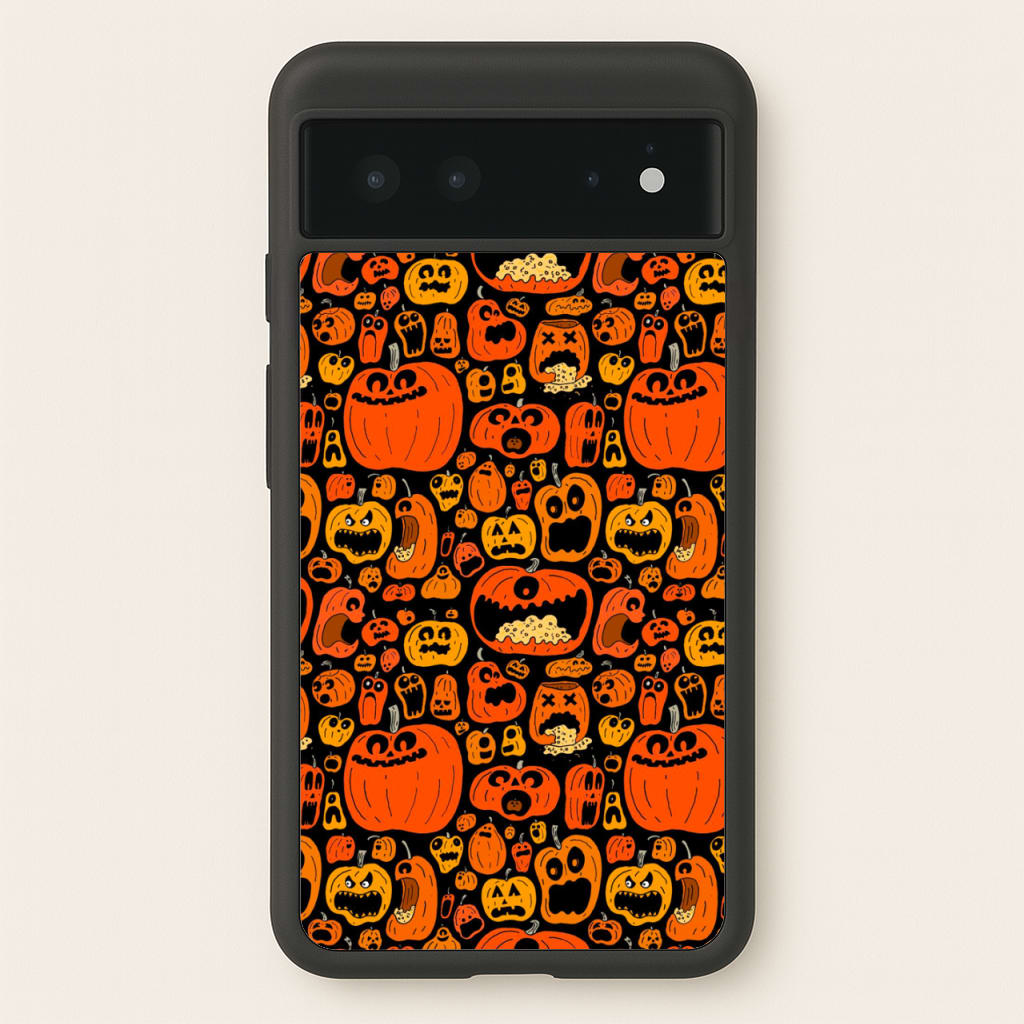 Scary Pumpkin Halloween Pattern  -  Phone Case for Google Pixel 6