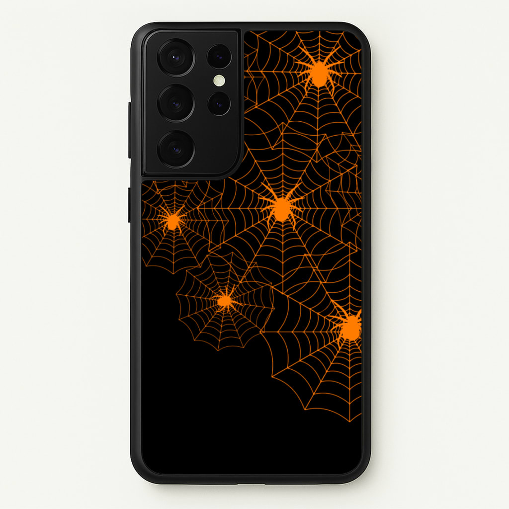 Orange Spider Web  - Halloween Phone Case for Galaxy S21 Ultra