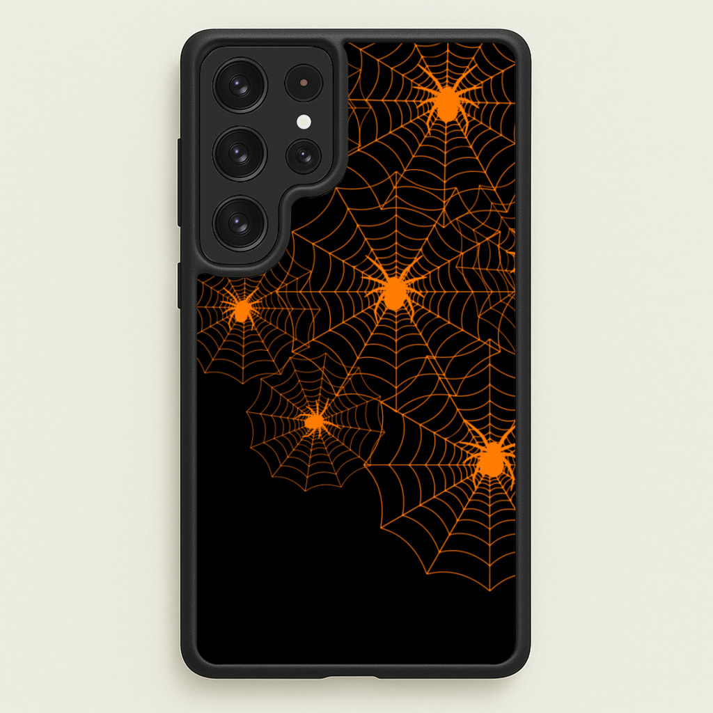 Orange Spider Web  - Halloween Phone Case for Galaxy S22 Ultra