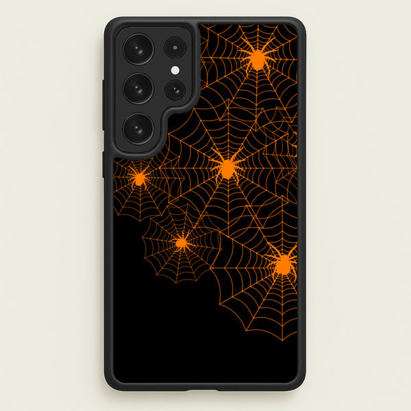Orange Spider Web  - Halloween Phone Case for Galaxy S22 Ultra