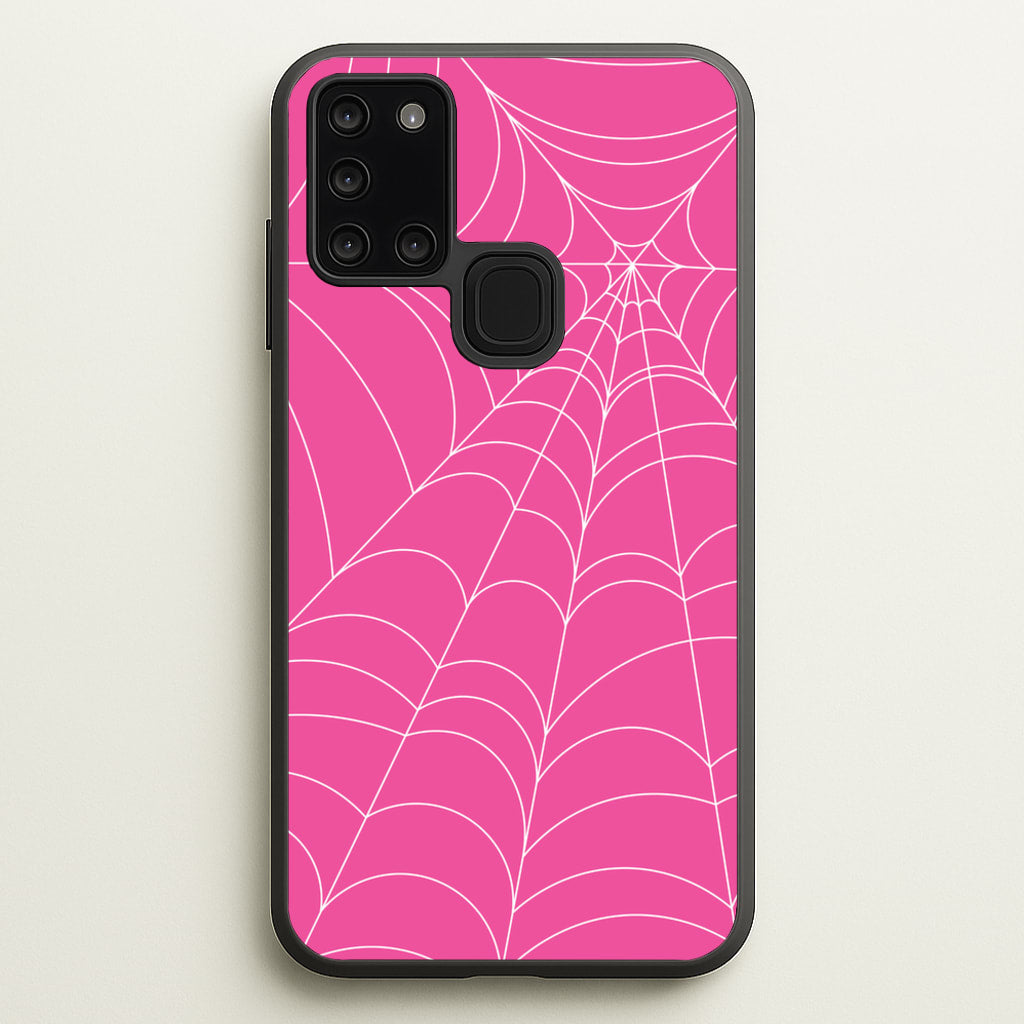 Pink Cobwebs Pattern  - Halloween Phone Case for Galaxy A21s
