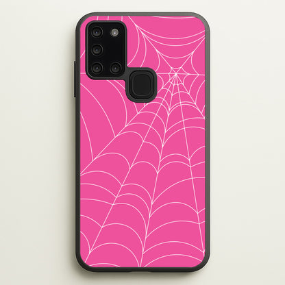 Pink Cobwebs Pattern  - Halloween Phone Case for Galaxy A21s
