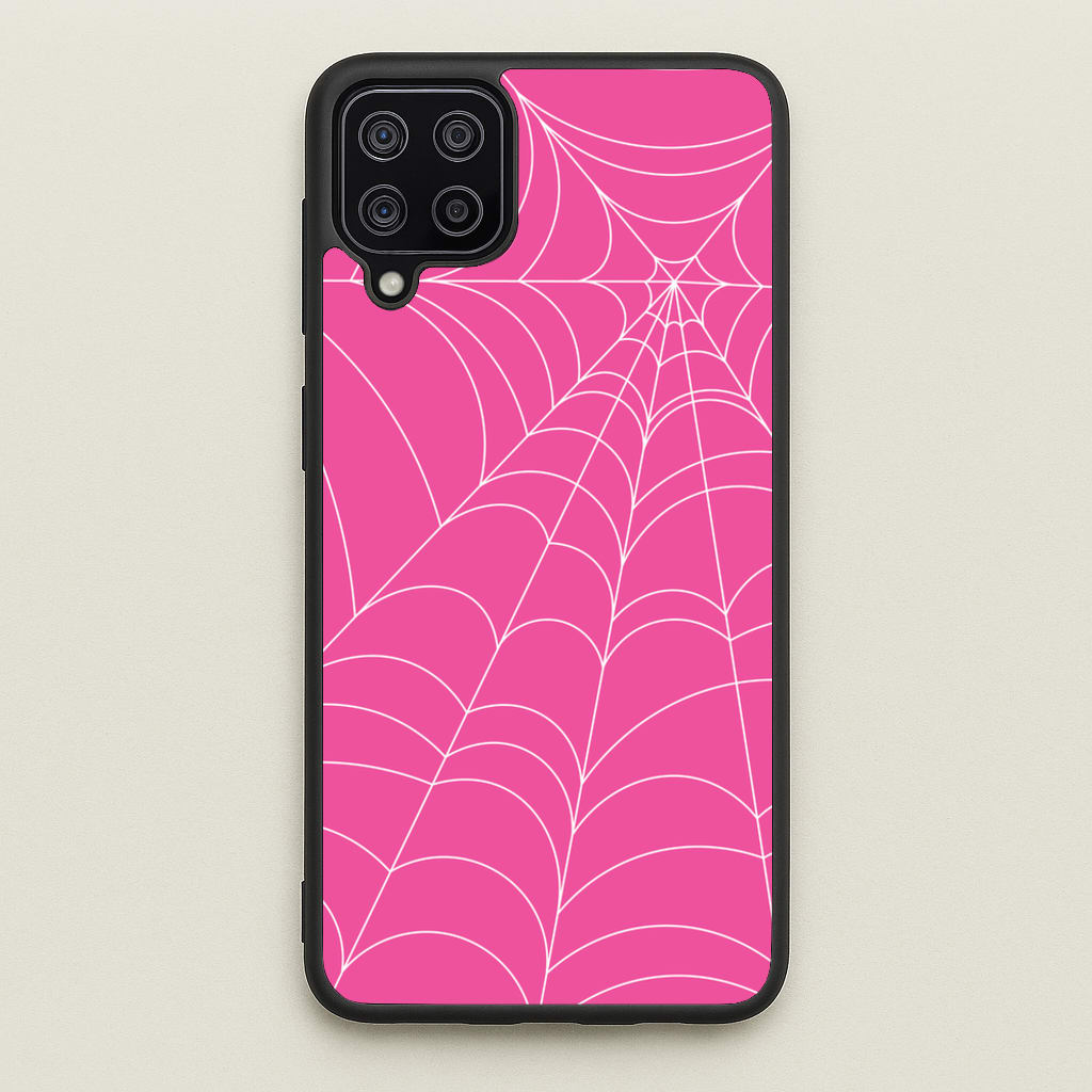 Pink Cobwebs Pattern  - Halloween Phone Case for Galaxy A12