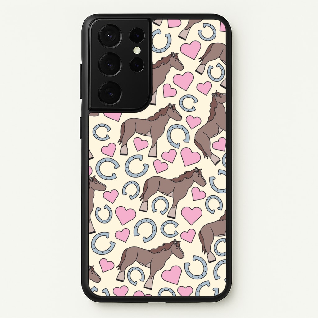 Horses And Horseshoes Pattern - Horses  - Horses Phone Case for Galaxy S21 Ultra