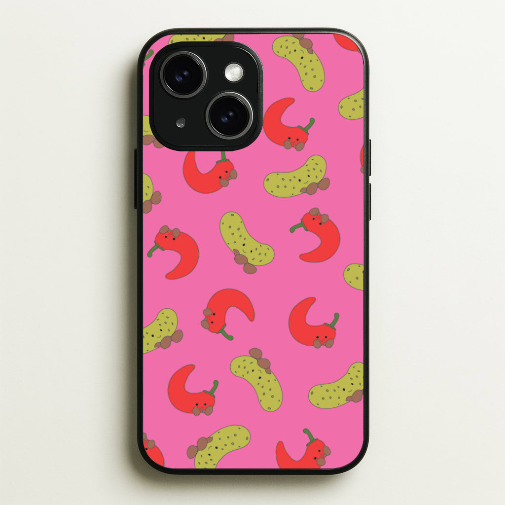 Red Chillis And Pickles Pattern  - Plushy Phone Case for iPhone 14