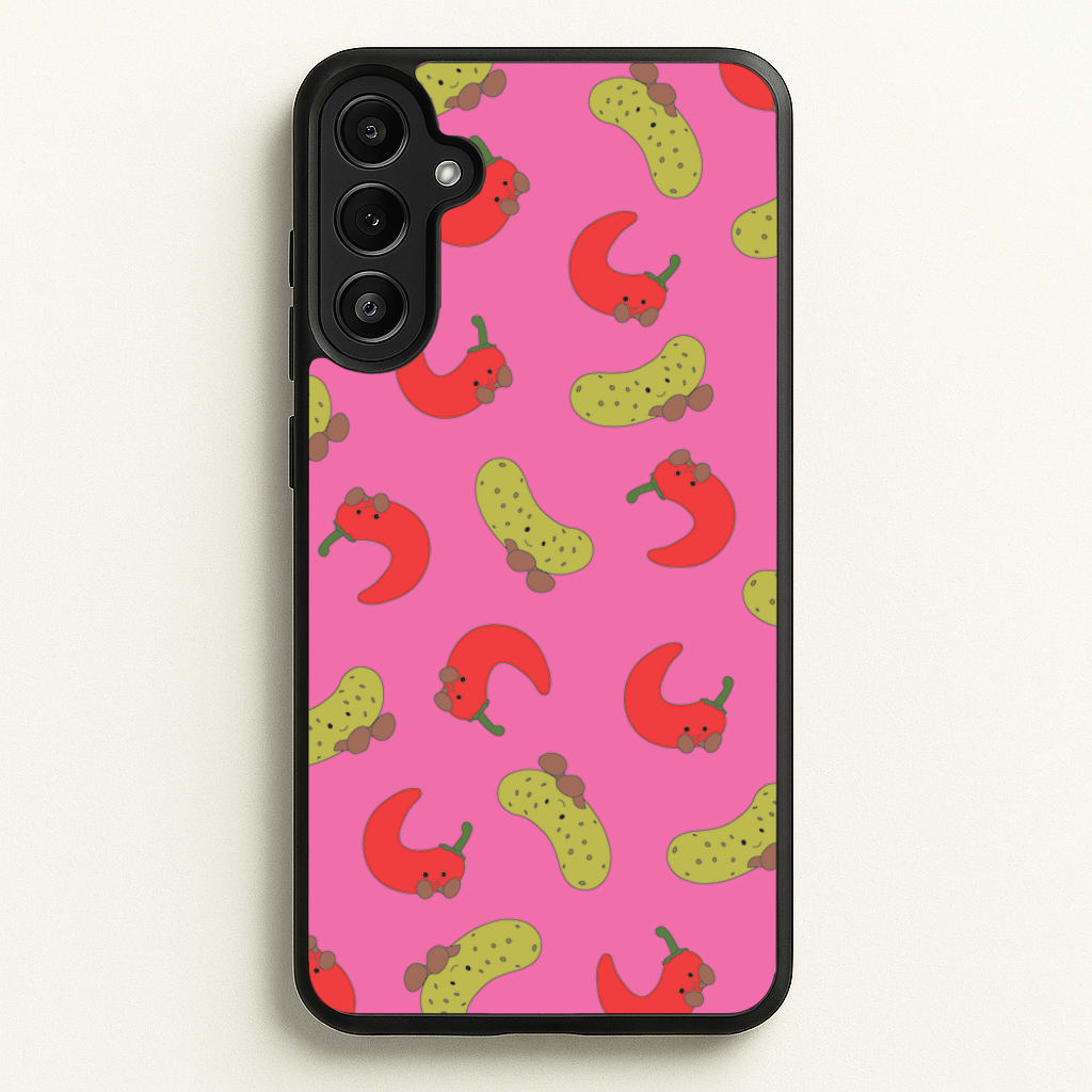 Red Chillis And Pickles Pattern  - Plushy Phone Case for Galaxy A34