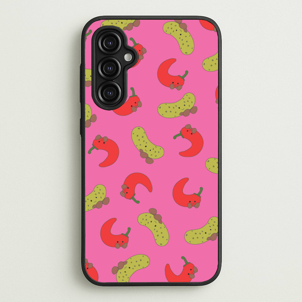 Red Chillis And Pickles Pattern  - Plushy Phone Case for Galaxy A14