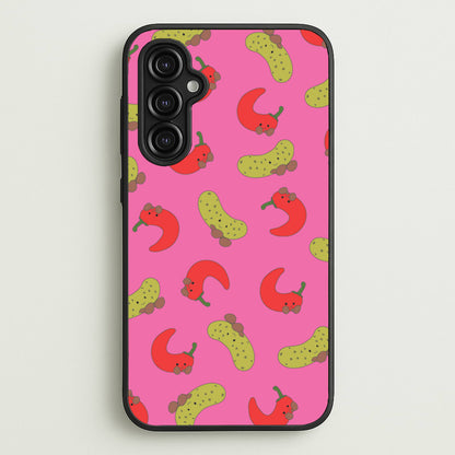 Red Chillis And Pickles Pattern  - Plushy Phone Case for Galaxy A14