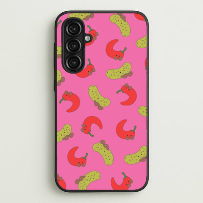 Red Chillis And Pickles Pattern  - Plushy Phone Case for Galaxy A16