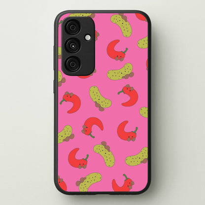 Red Chillis And Pickles Pattern  - Plushy Phone Case for Galaxy A35