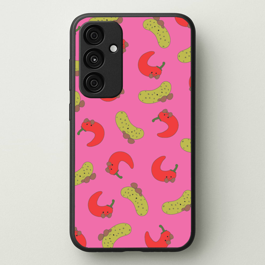Red Chillis And Pickles Pattern  - Plushy Phone Case for Galaxy A55