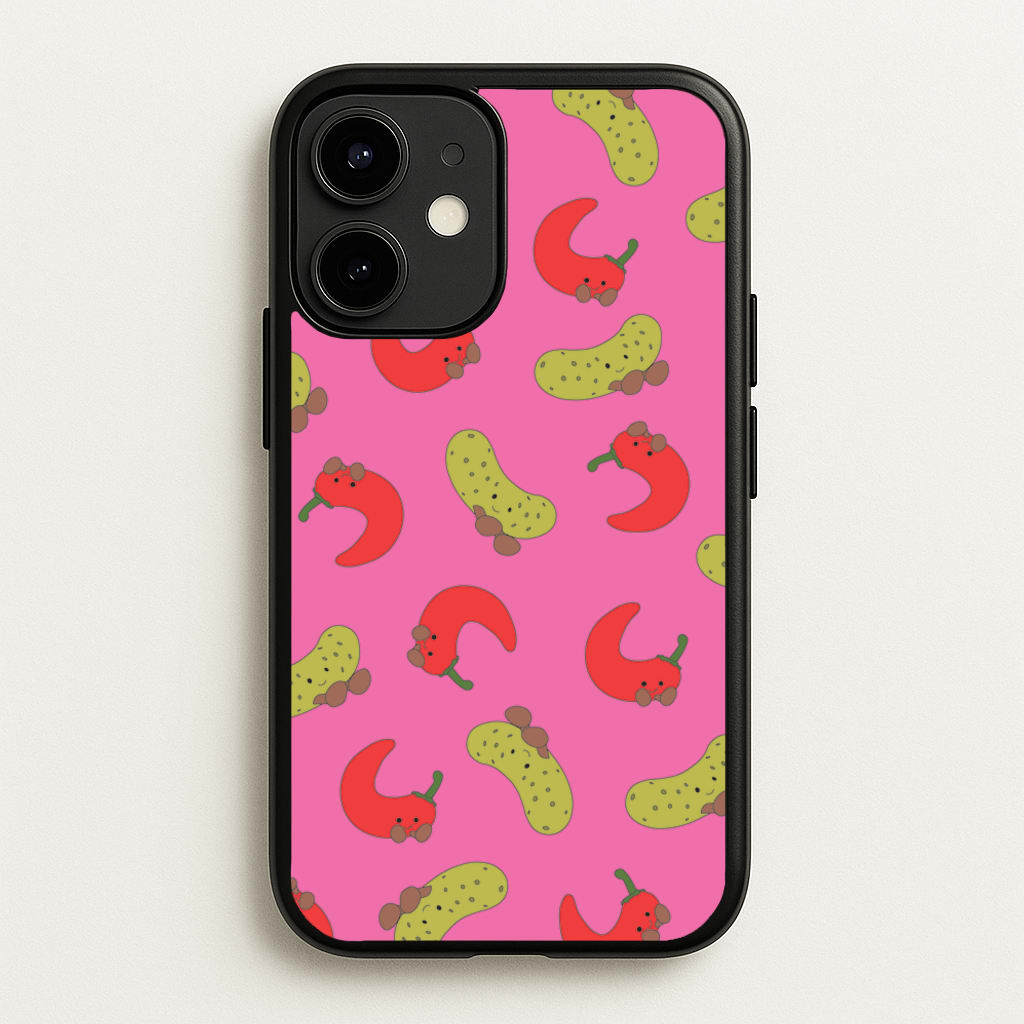 Red Chillis And Pickles Pattern  - Plushy Phone Case for iPhone 12 Mini