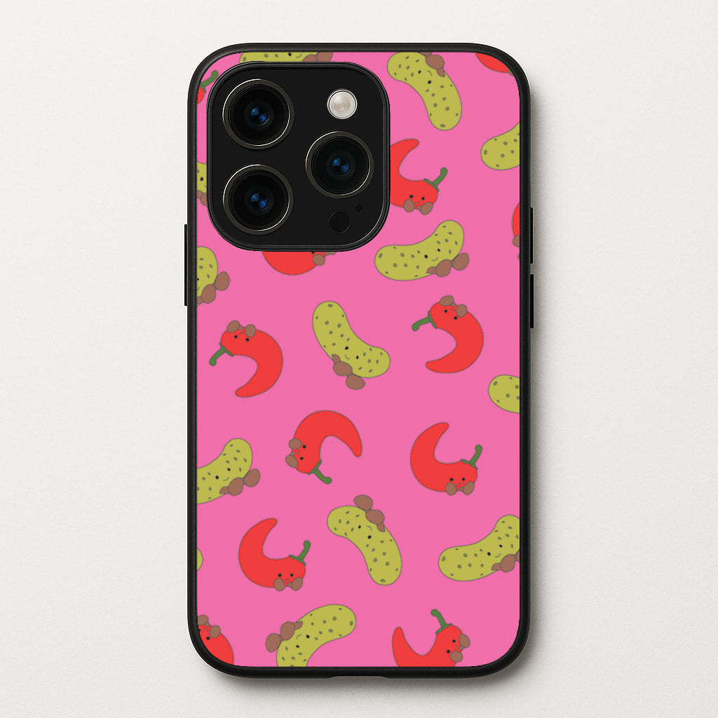 Red Chillis And Pickles Pattern  - Plushy Phone Case for iPhone 15 Pro Max