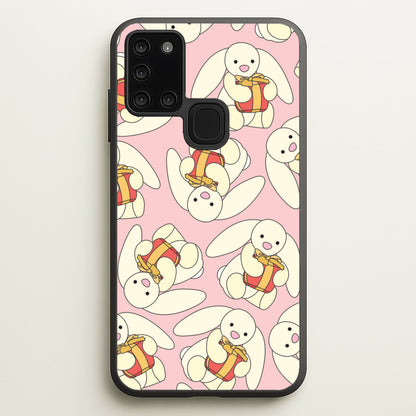 Bunny Present Pattern  - Plushy Phone Case for Galaxy A21s