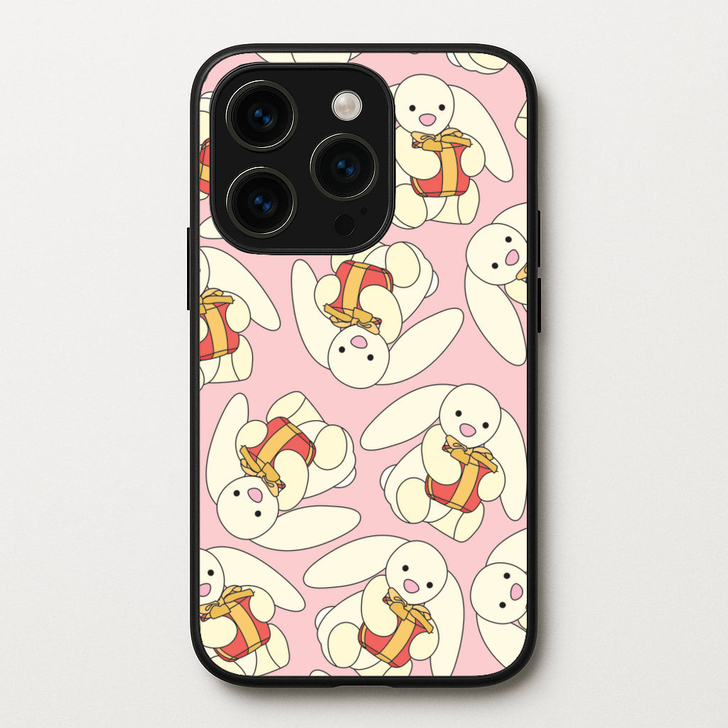 Bunny Present Pattern  - Plushy Phone Case for iPhone 15 Pro Max