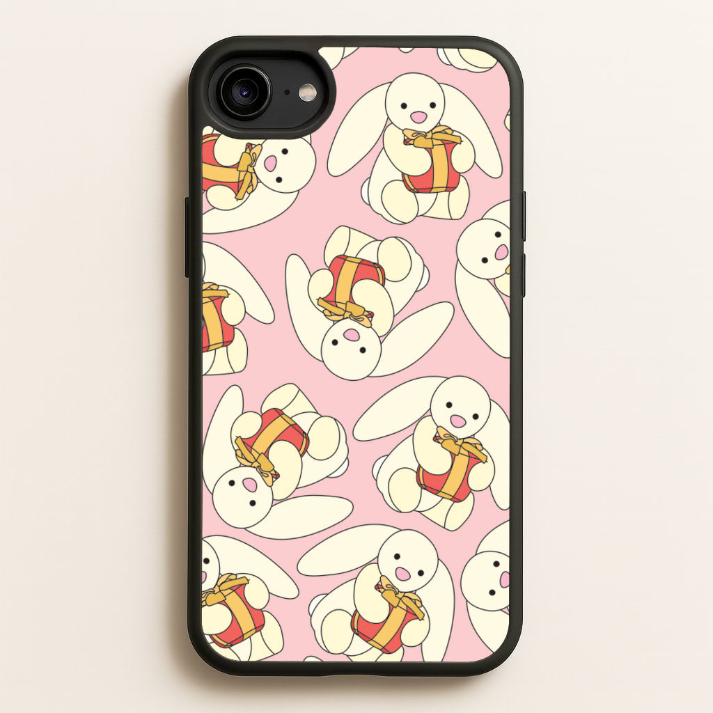 Bunny Present Pattern  - Plushy Phone Case for iPhone 6 / 7 / 8 / SE