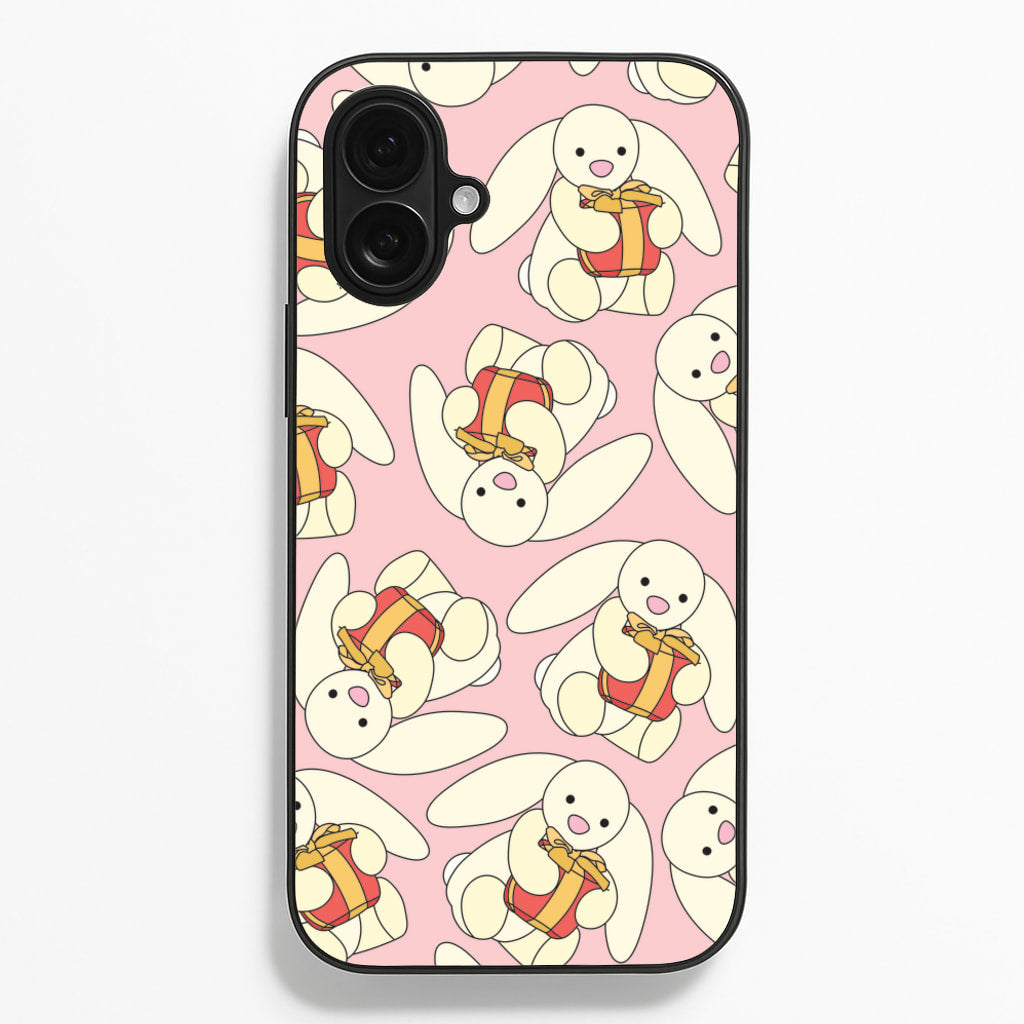 Bunny Present Pattern  - Plushy Phone Case for iPhone 16 Plus