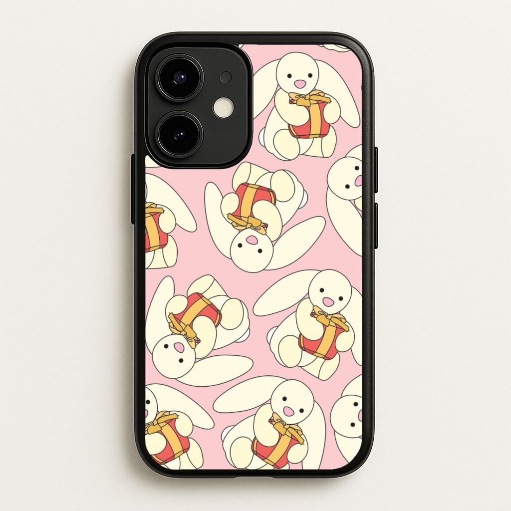 Bunny Present Pattern  - Plushy Phone Case for iPhone 12 / 12 Pro
