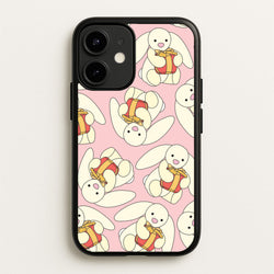Bunny Present Pattern  - Plushy Phone Case for iPhone 12 / 12 Pro