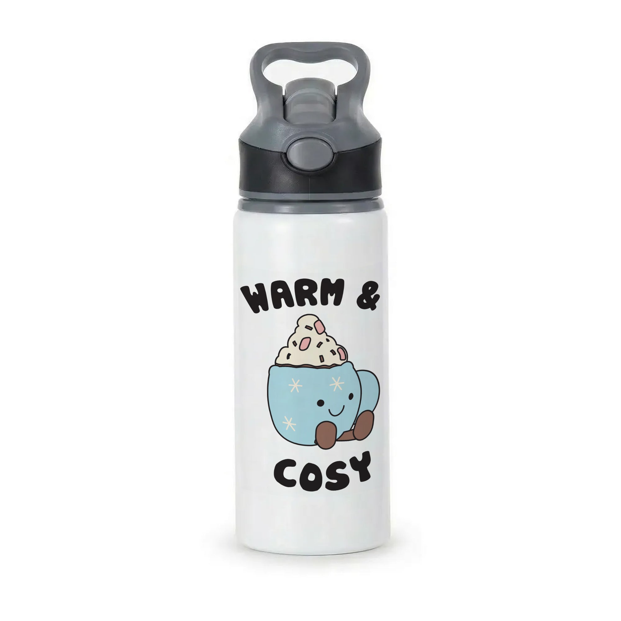 Hot Cocoa Plush Quote Active Water Bottle - Black