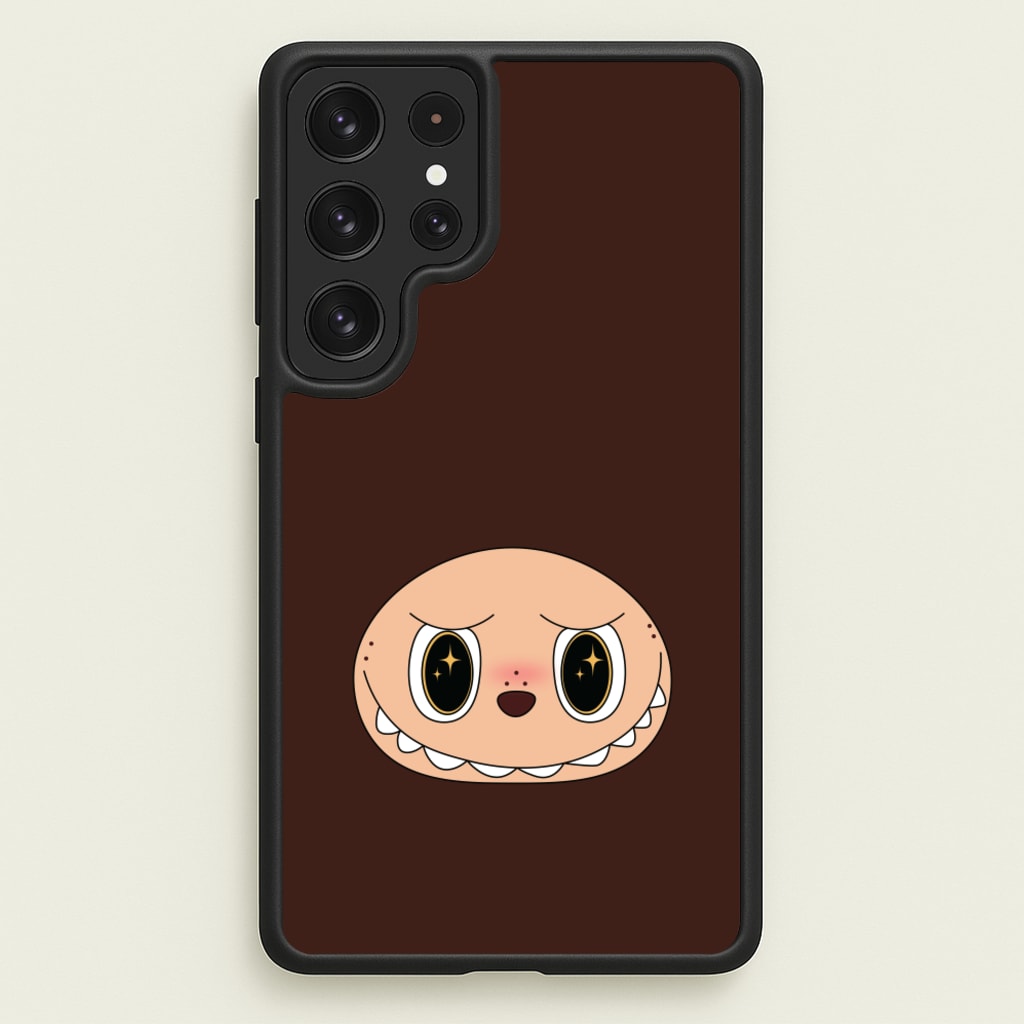 Cute Brown Monster Face  - Plushy Phone Case for Galaxy S23 Ultra