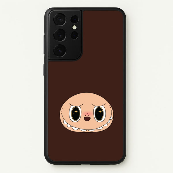 Cute Brown Monster Face  - Plushy Phone Case for Galaxy S21 Ultra