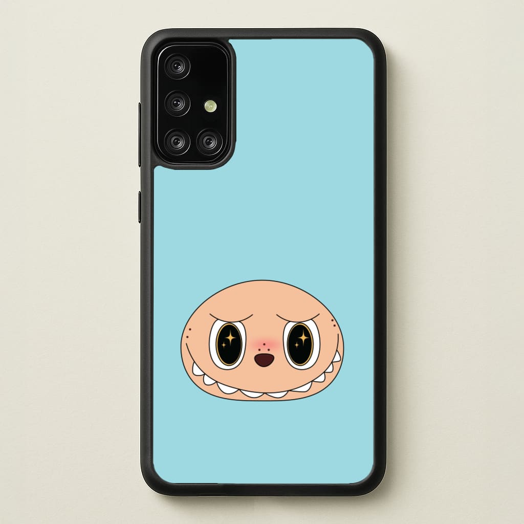 Cute Blue Monster Face  - Plushy Phone Case for Galaxy A71