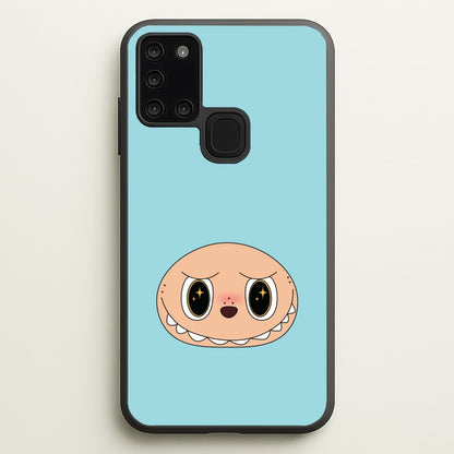 Cute Blue Monster Face  - Plushy Phone Case for Galaxy A21s