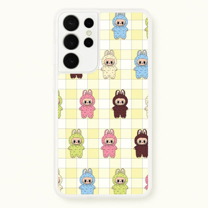 Cute Colourful Monsters Checkered Pattern  - Plushy Phone Case for Galaxy S21 Ultra