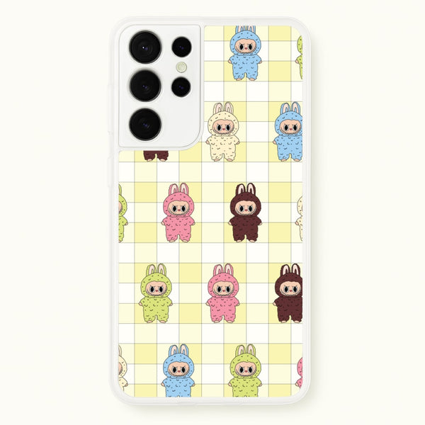 Cute Colourful Monsters Checkered Pattern  - Plushy Phone Case for Galaxy S21 Ultra