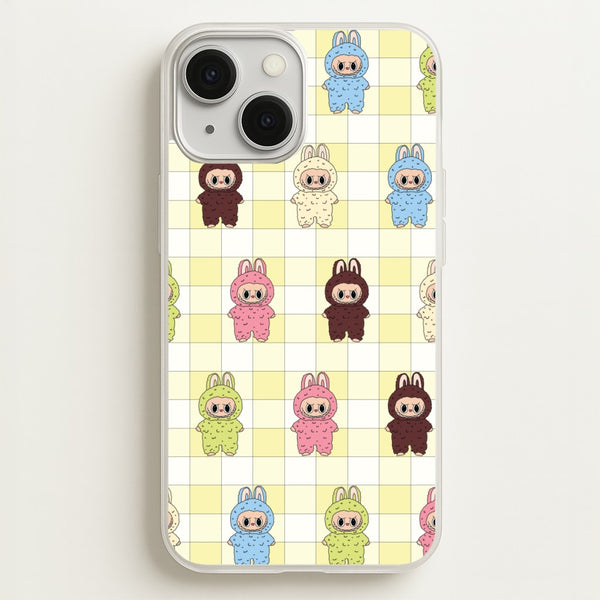 Cute Colourful Monsters Checkered Pattern  - Plushy Phone Case for iPhone 13 Mini