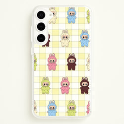 Cute Colourful Monsters Checkered Pattern  - Plushy Phone Case for Galaxy S23 Plus