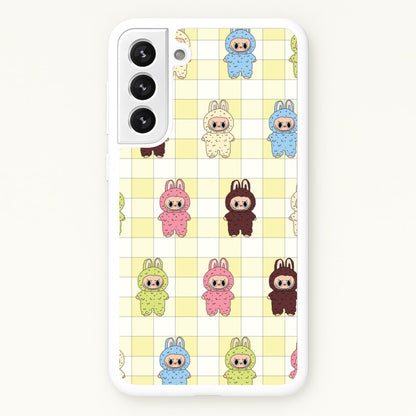 Cute Colourful Monsters Checkered Pattern  - Plushy Phone Case for Galaxy S22 Plus