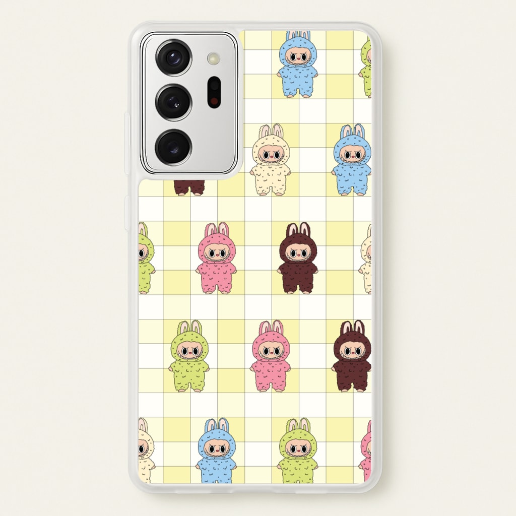 Cute Colourful Monsters Checkered Pattern  - Plushy Phone Case for Galaxy Note 20 Ultra