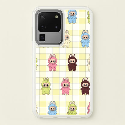 Cute Colourful Monsters Checkered Pattern  - Plushy Phone Case for Galaxy S20 Ultra
