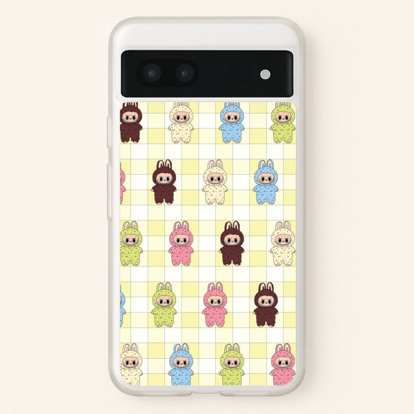 Cute Colourful Monsters Checkered Pattern  - Plushy Phone Case for Google Pixel 7a