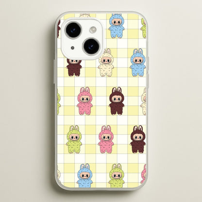Cute Colourful Monsters Checkered Pattern  - Plushy Phone Case for iPhone 15 Plus