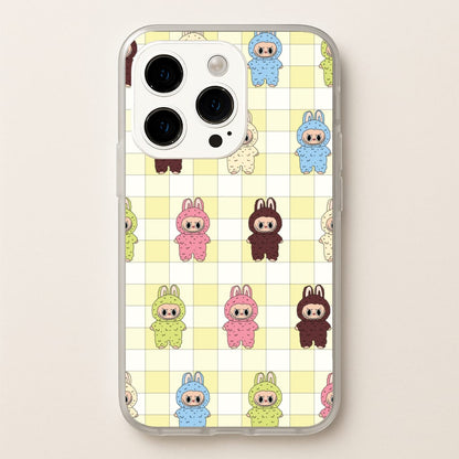 Cute Colourful Monsters Checkered Pattern  - Plushy Phone Case for iPhone 15 Pro