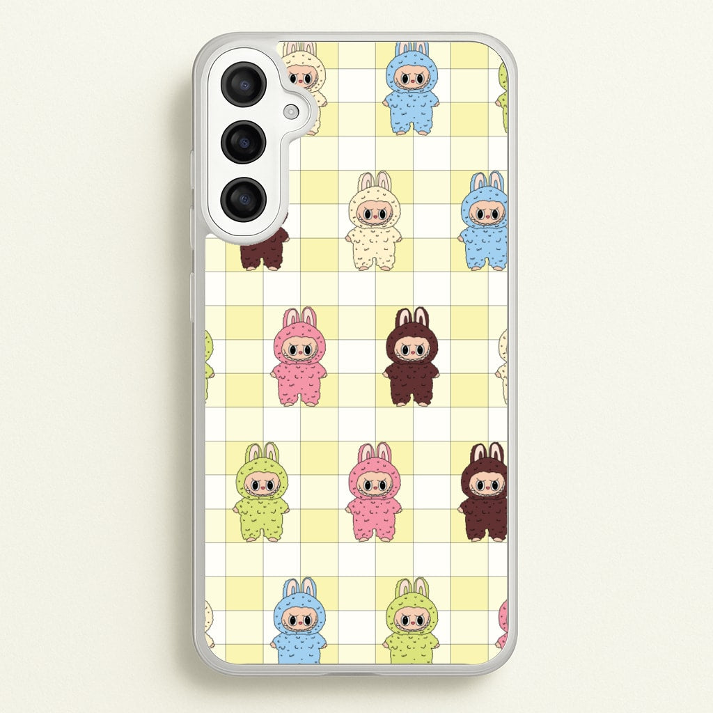 Cute Colourful Monsters Checkered Pattern  - Plushy Phone Case for Galaxy A34