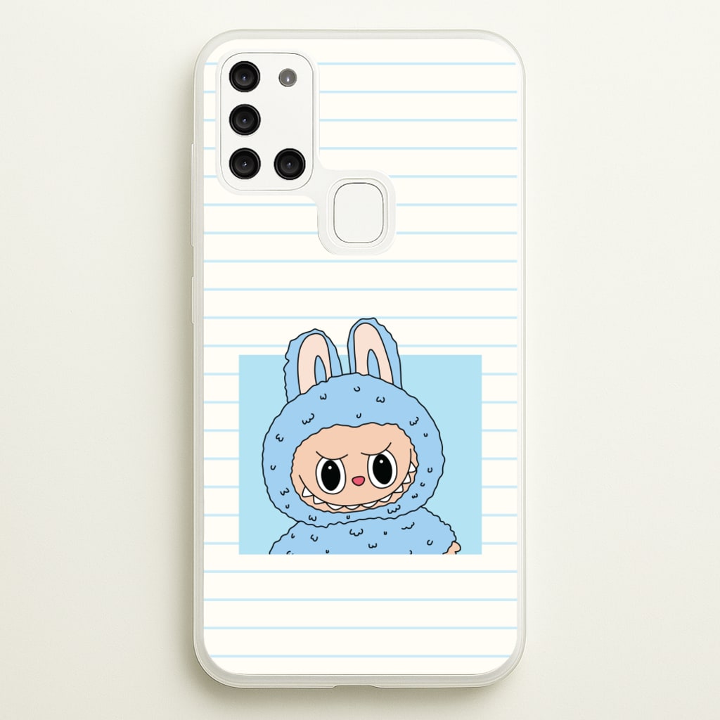 Cute Blue Notebook Monster  - Plushy Phone Case for Galaxy A21s
