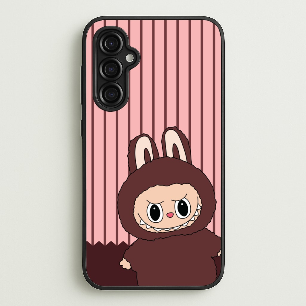 Stripey Cute Brown Monster  - Plushy Phone Case for Galaxy A14