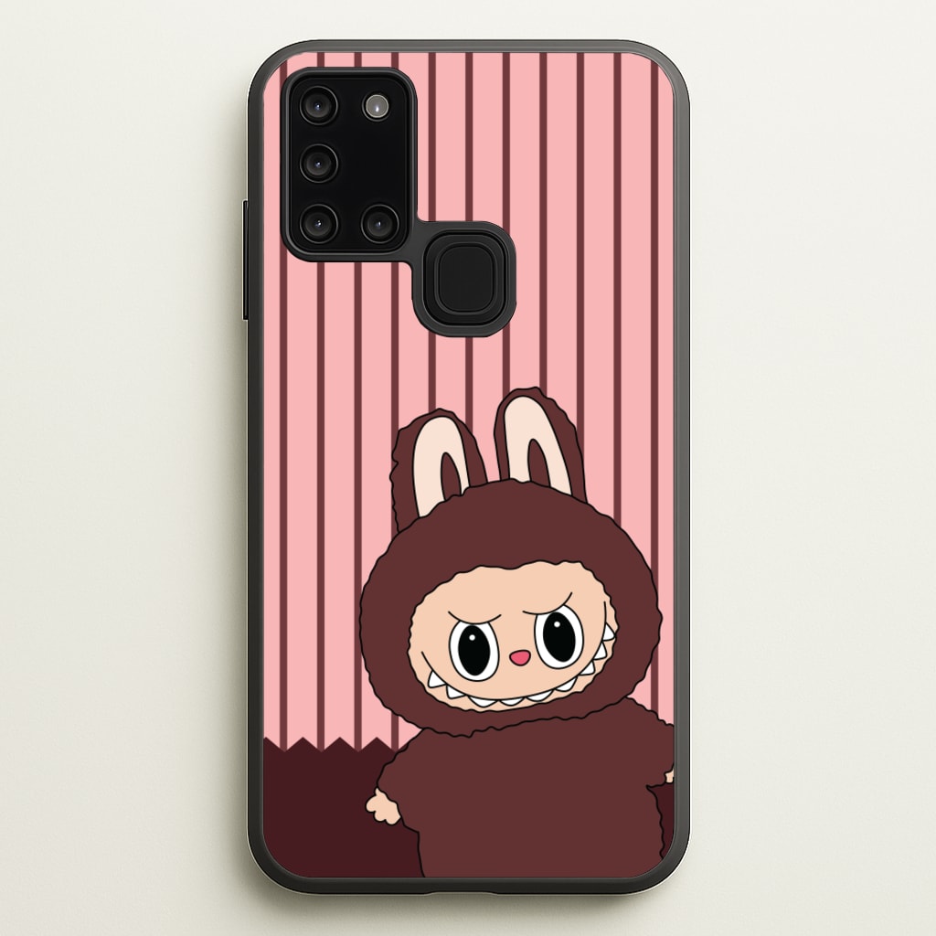 Stripey Cute Brown Monster  - Plushy Phone Case for Galaxy A21s