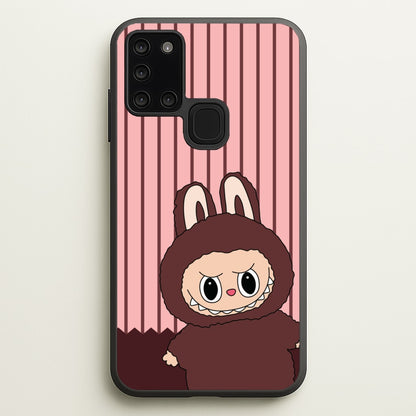 Stripey Cute Brown Monster  - Plushy Phone Case for Galaxy A21s